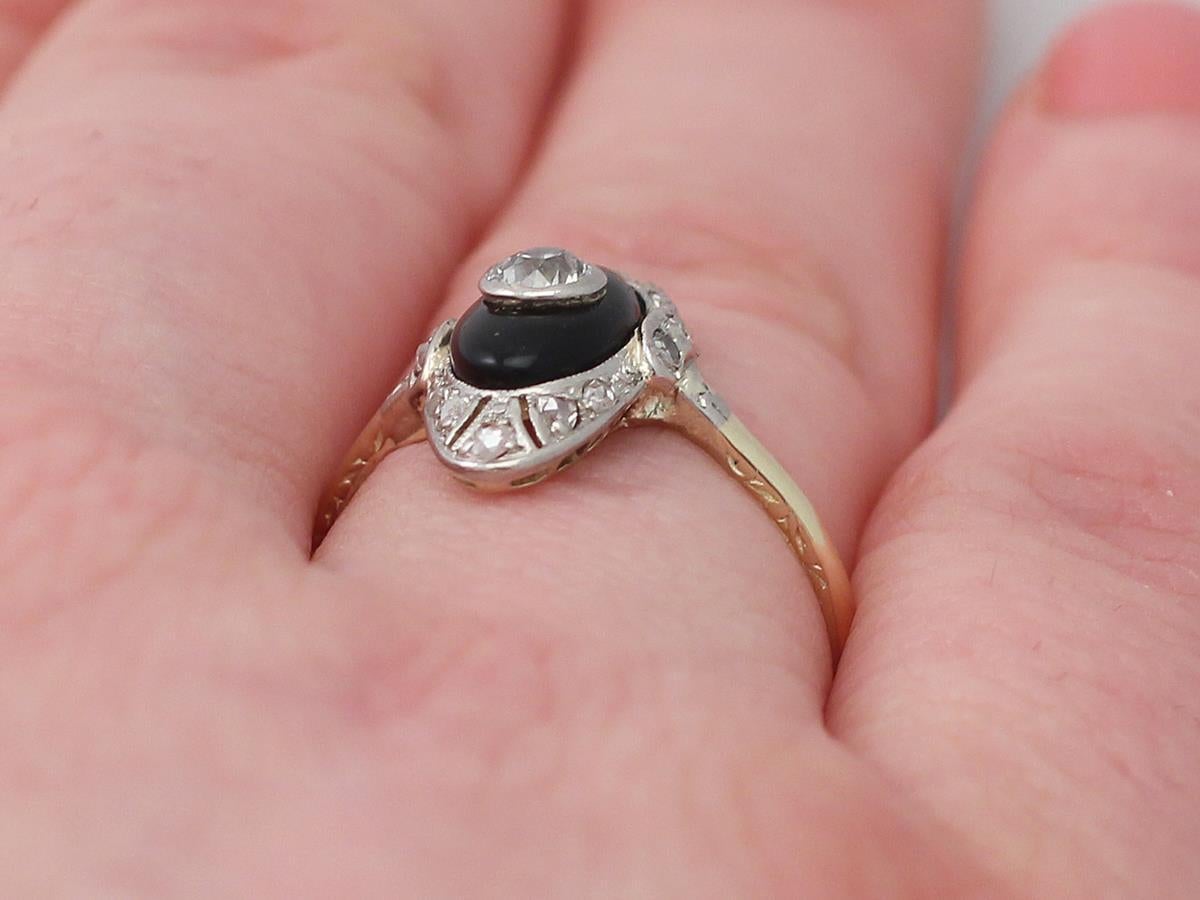 Women's 1920s Antique Diamond and Onyx Yellow Gold Cocktail Ring