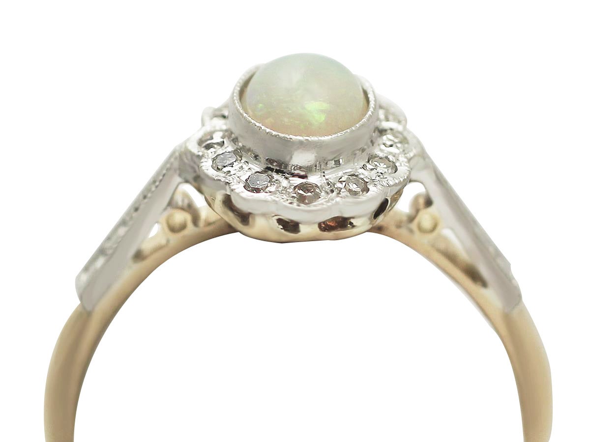 0.48 Ct Opal and 0.15 Ct Diamond, 18 Ct Yellow Gold Cluster Ring - Vintage