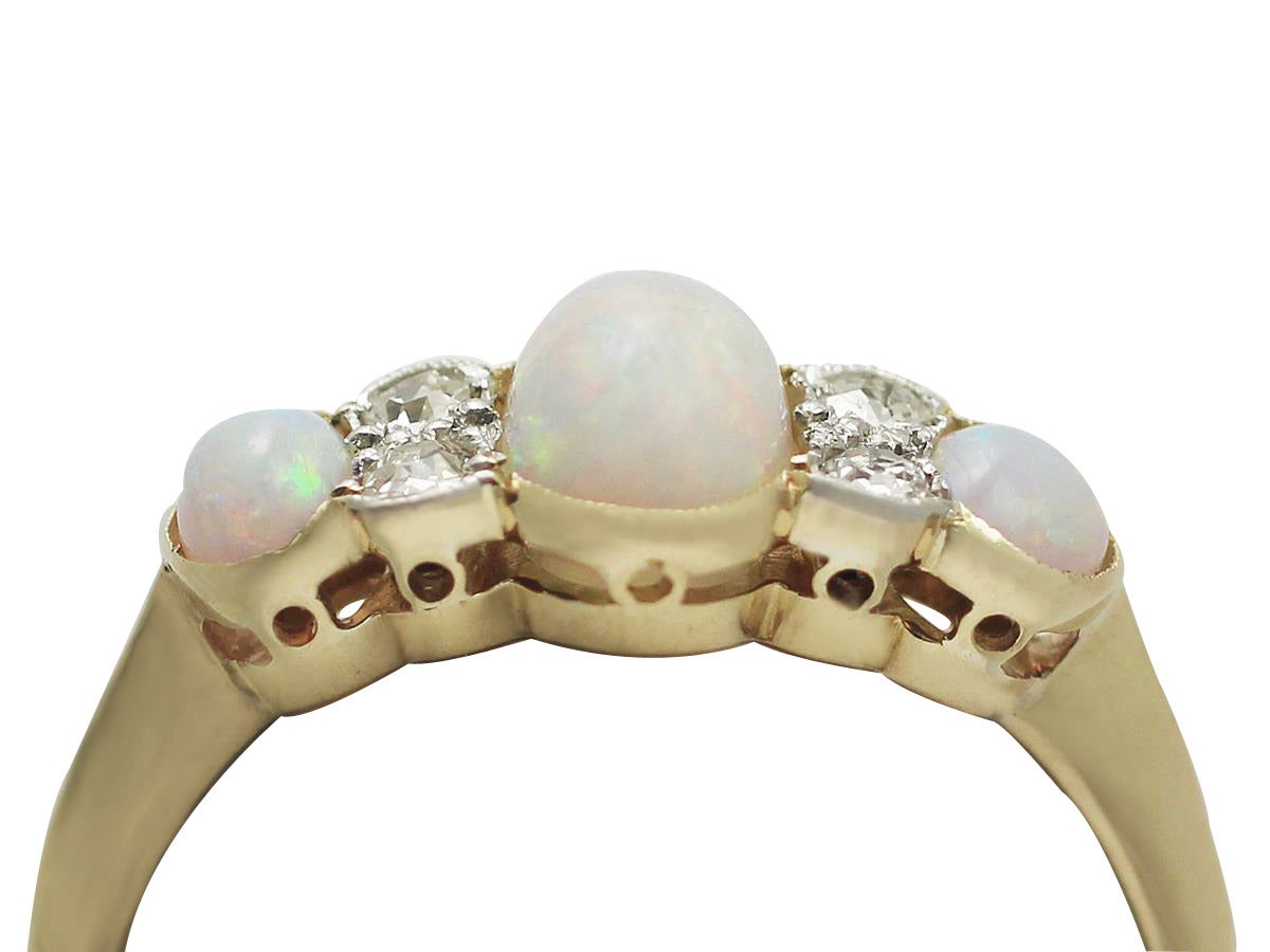 1.12 Ct Opal and 0.20 Ct Diamond, 18k Yellow Gold Dress Ring - Antique