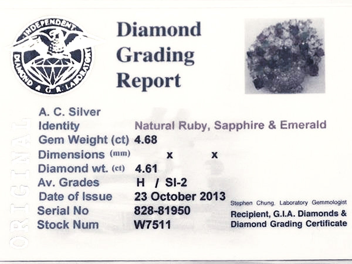 4.61Ct Diamond & 4.68Ct Ruby, Sapphire & Emerald Platinum Brooch - Vintage 4