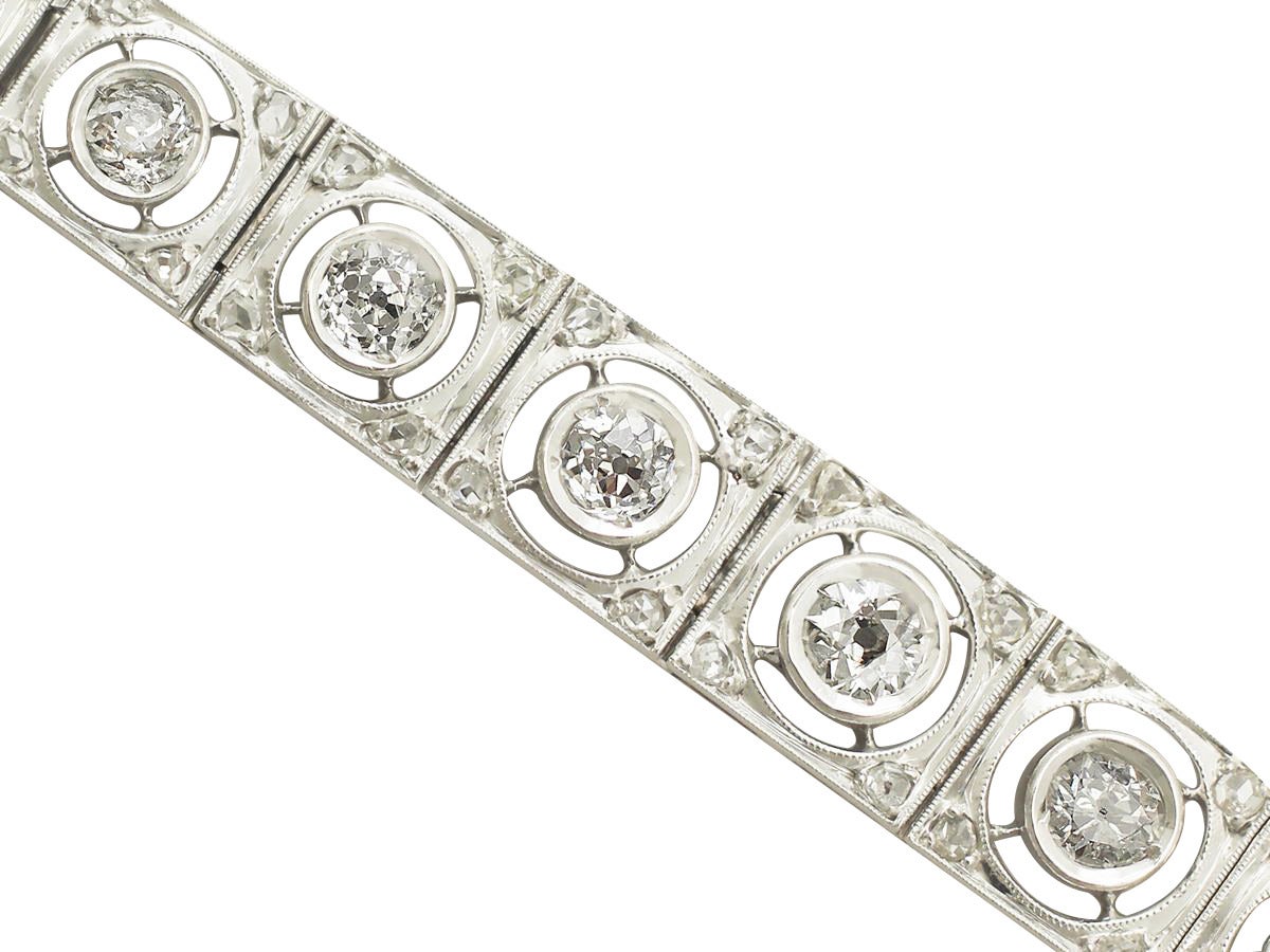 Women's 1910s 4.38 Carat Diamond Gold Platinum Set Line Bracelet