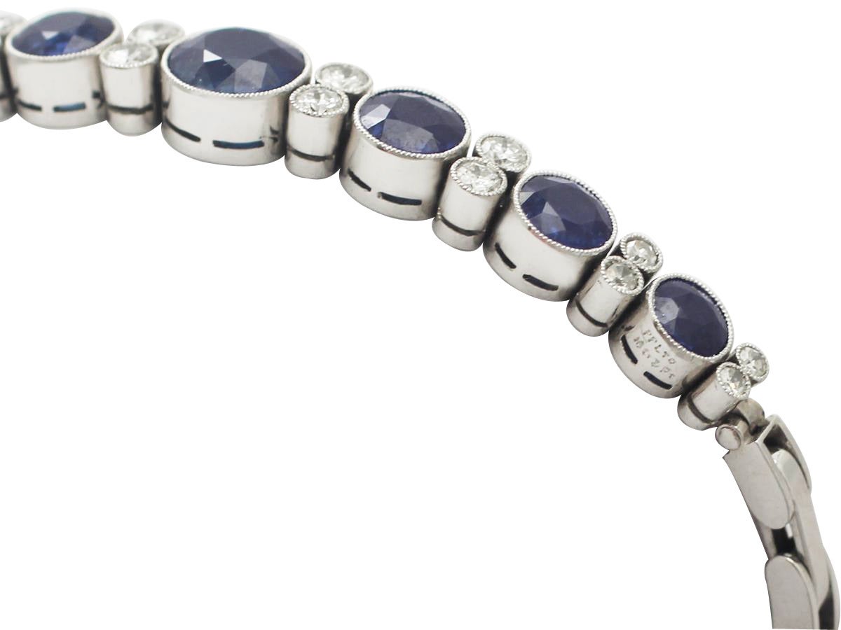 Antique 3.44 Carat Sapphires and Diamonds White Gold Bracelet In Excellent Condition In Jesmond, Newcastle Upon Tyne