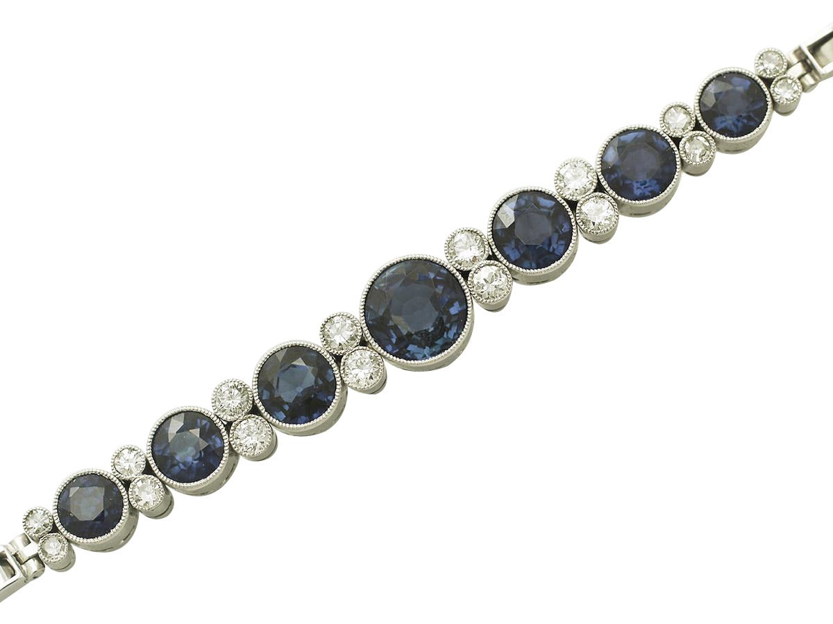 Women's Antique 3.44 Carat Sapphires and Diamonds White Gold Bracelet