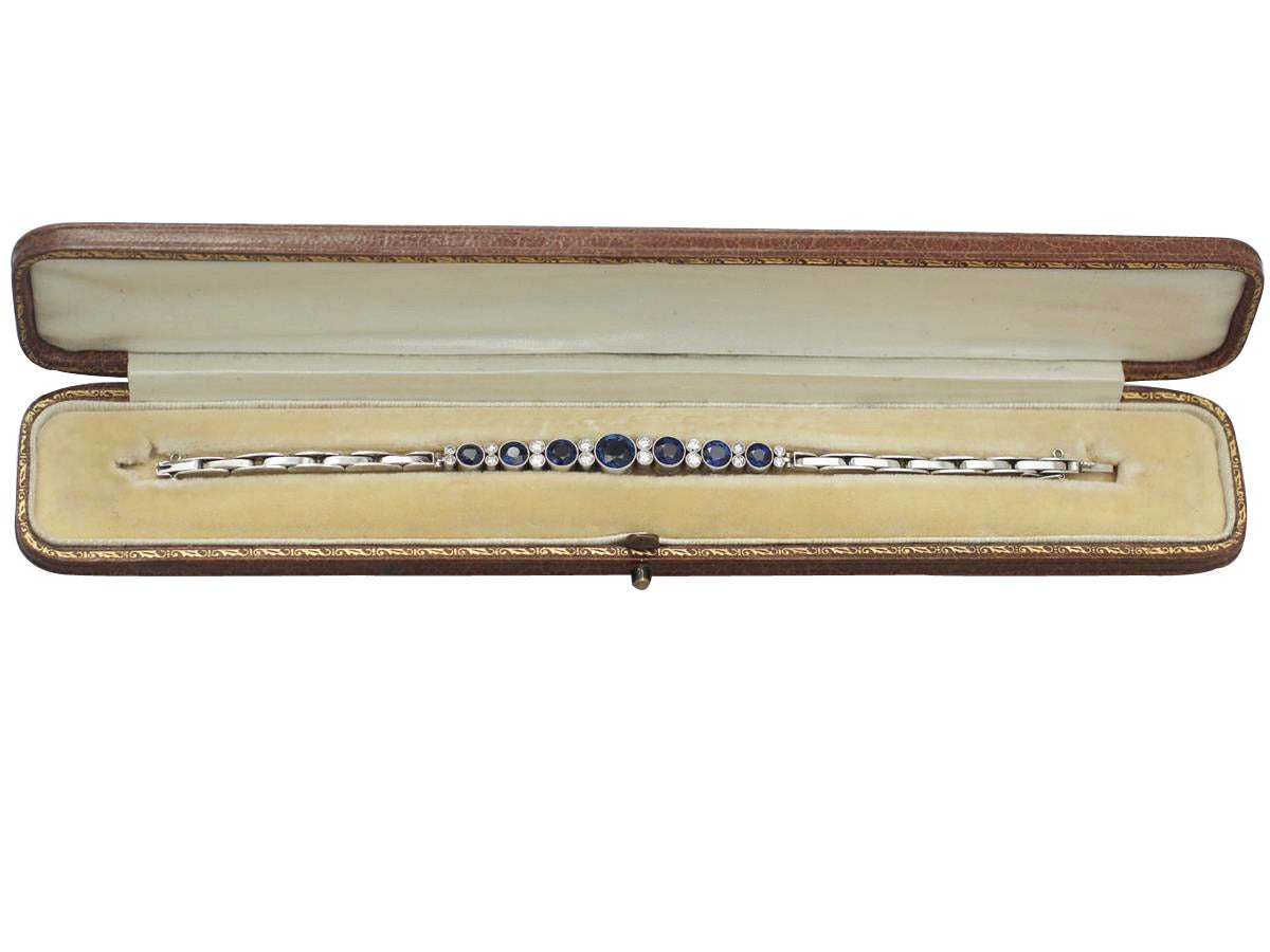 Antique 3.44 Carat Sapphires and Diamonds White Gold Bracelet 4