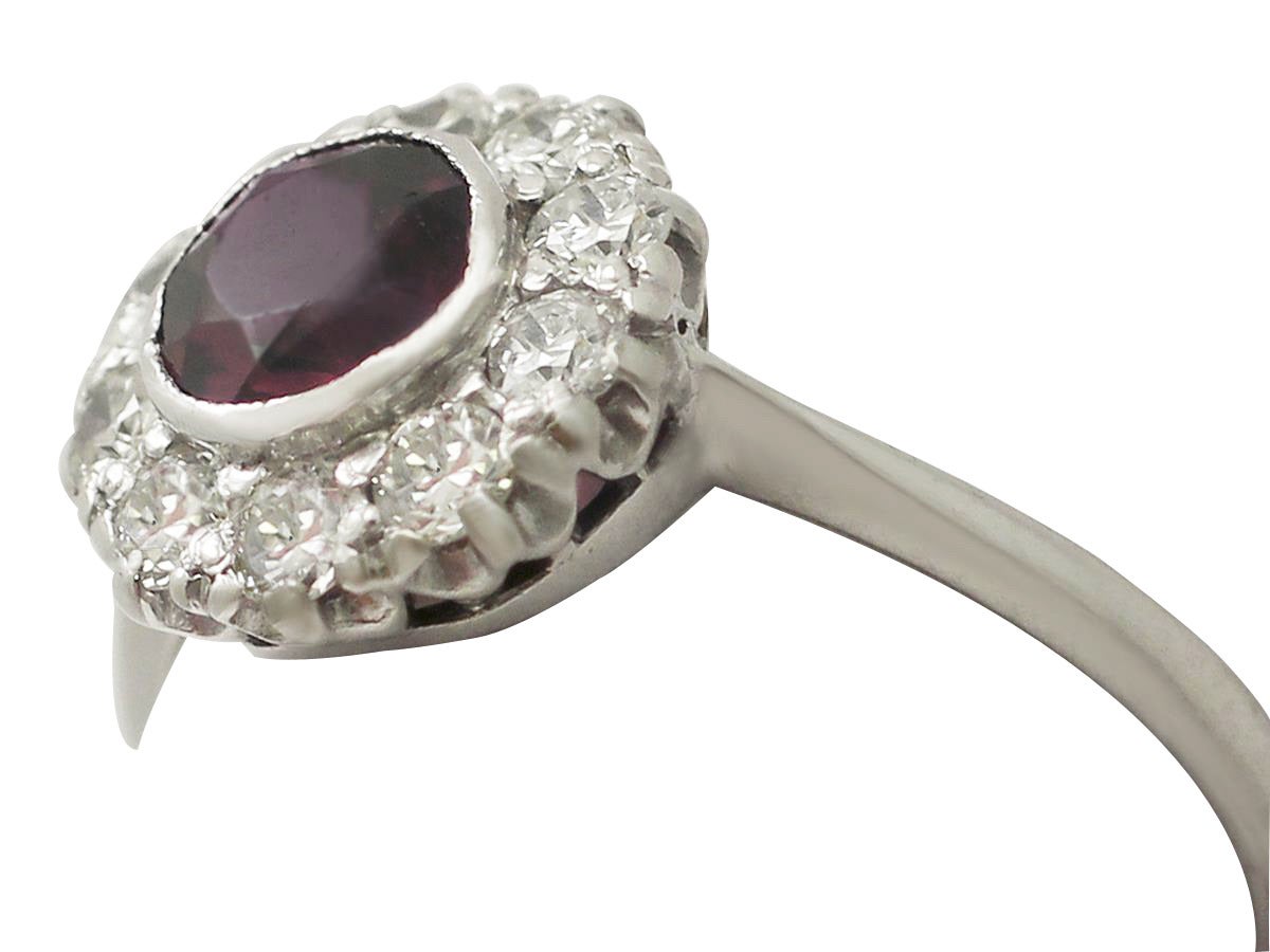 Round Cut 1940s Amethyst & Diamond White Gold Cocktail Ring