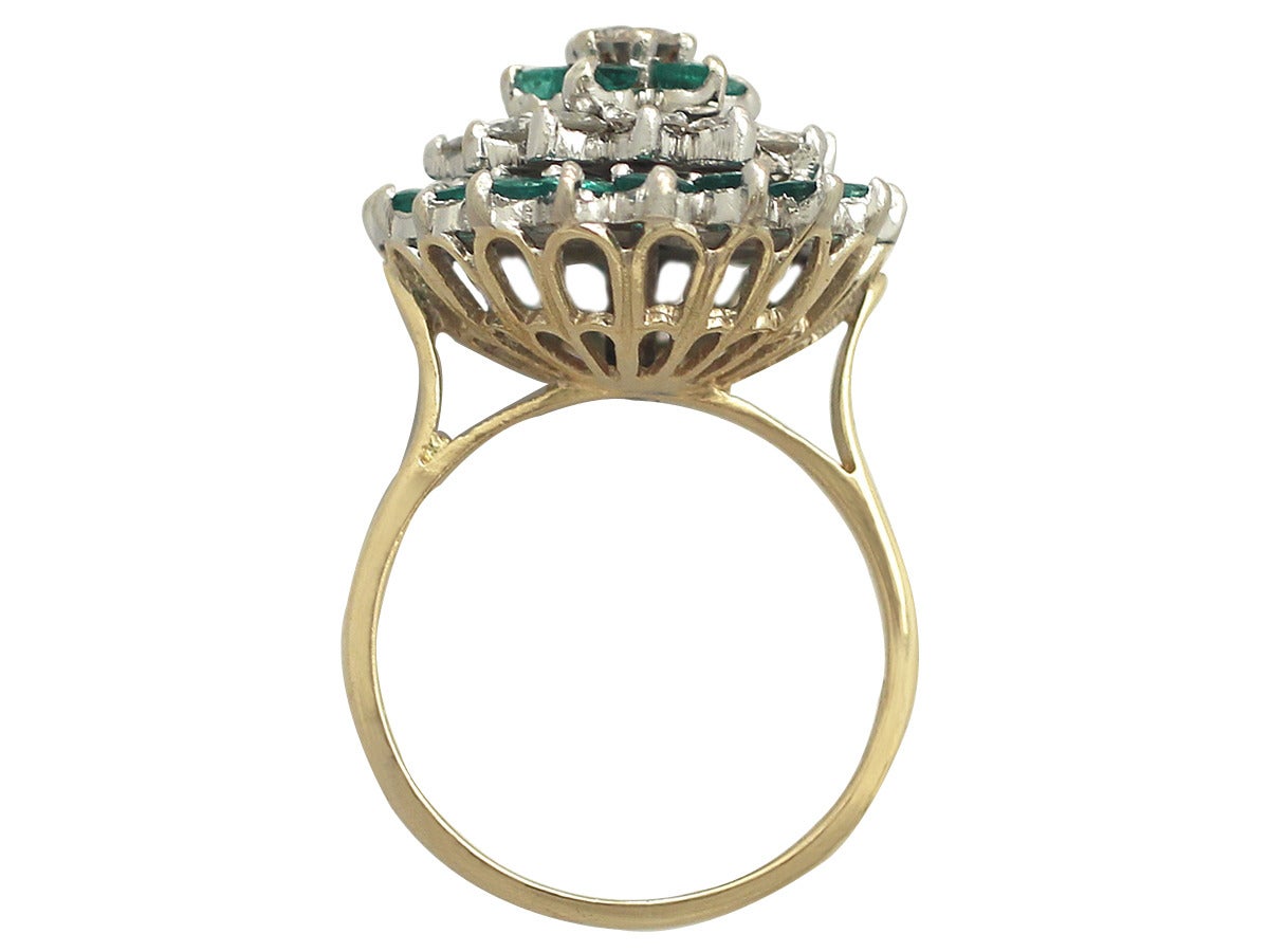 1.86Ct Diamond & 1.70Ct Emerald, 18k Yellow Gold Cocktail Ring - Vintage 1