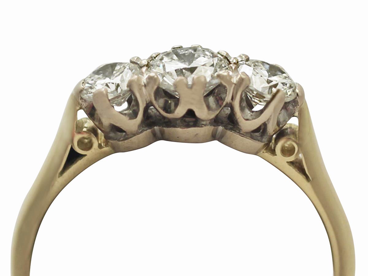 1.08 ct Diamond and 18 ct Yellow Gold Trilogy Ring - Vintage 1993