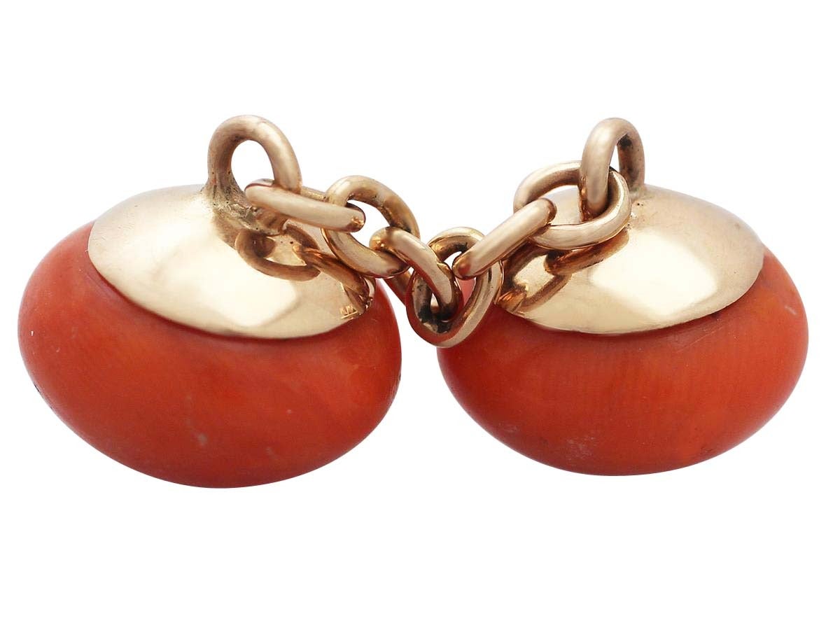 Women's Coral and 18k Yellow Gold Cufflinks - Antique Victorian