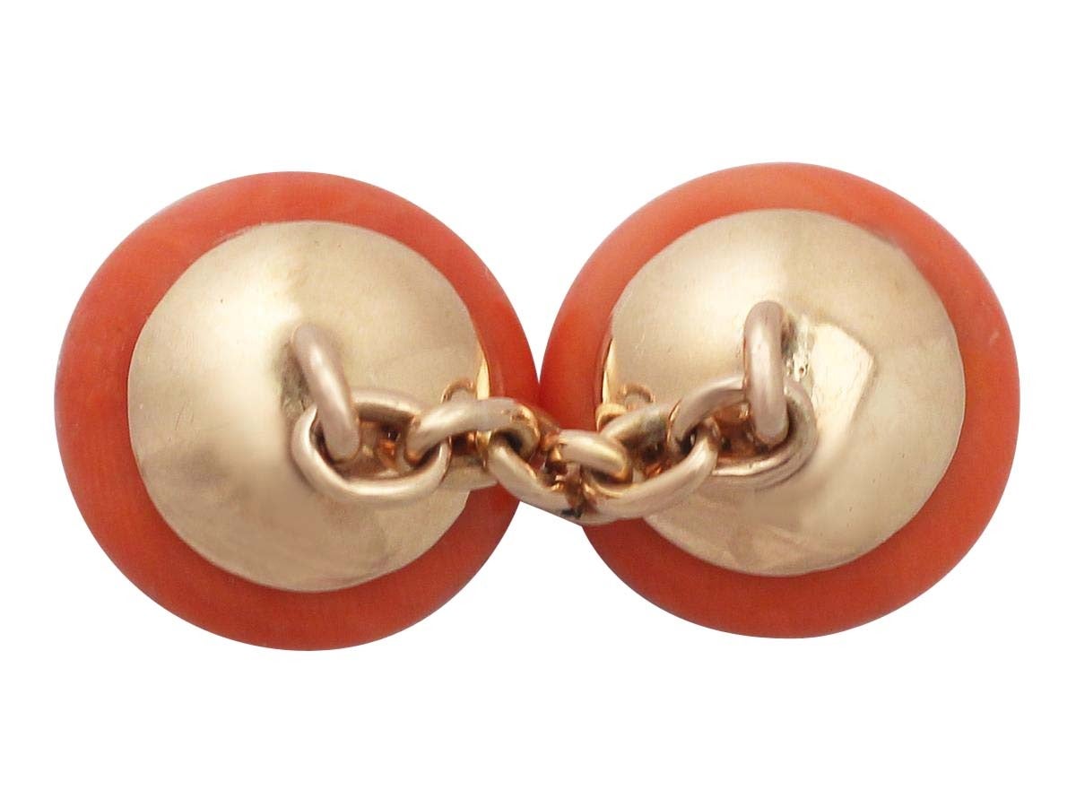 Coral and 18k Yellow Gold Cufflinks - Antique Victorian 1
