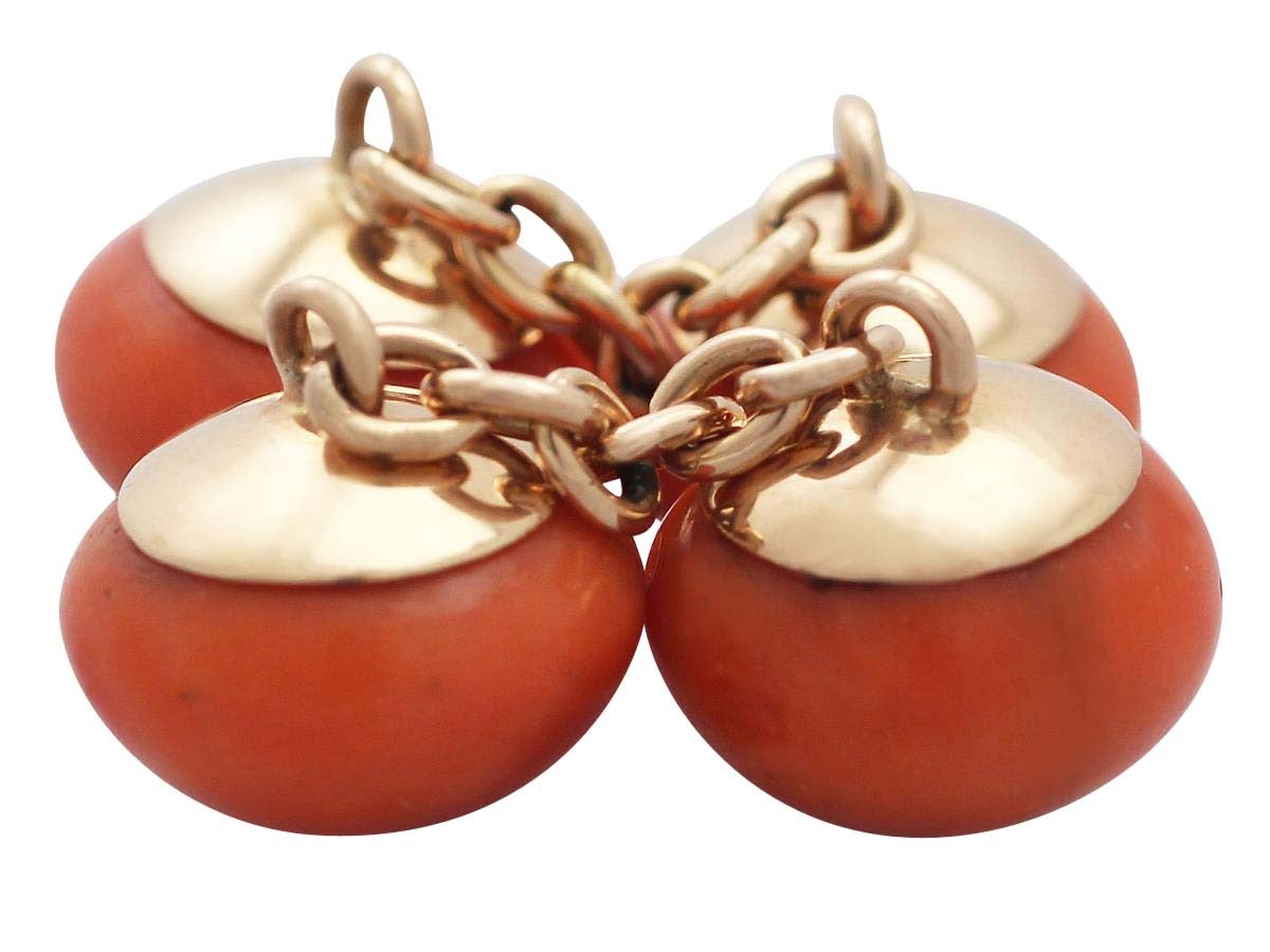 Coral and 18k Yellow Gold Cufflinks - Antique Victorian 2