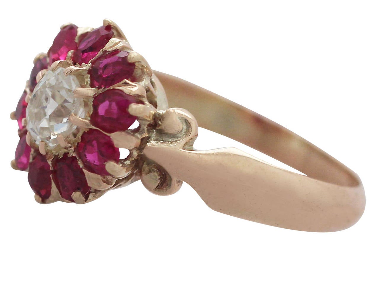 Women's 0.60Ct Ruby & 0.38Ct Diamond, 9k Rose Gold Cluster Ring - Antique Circa 1900