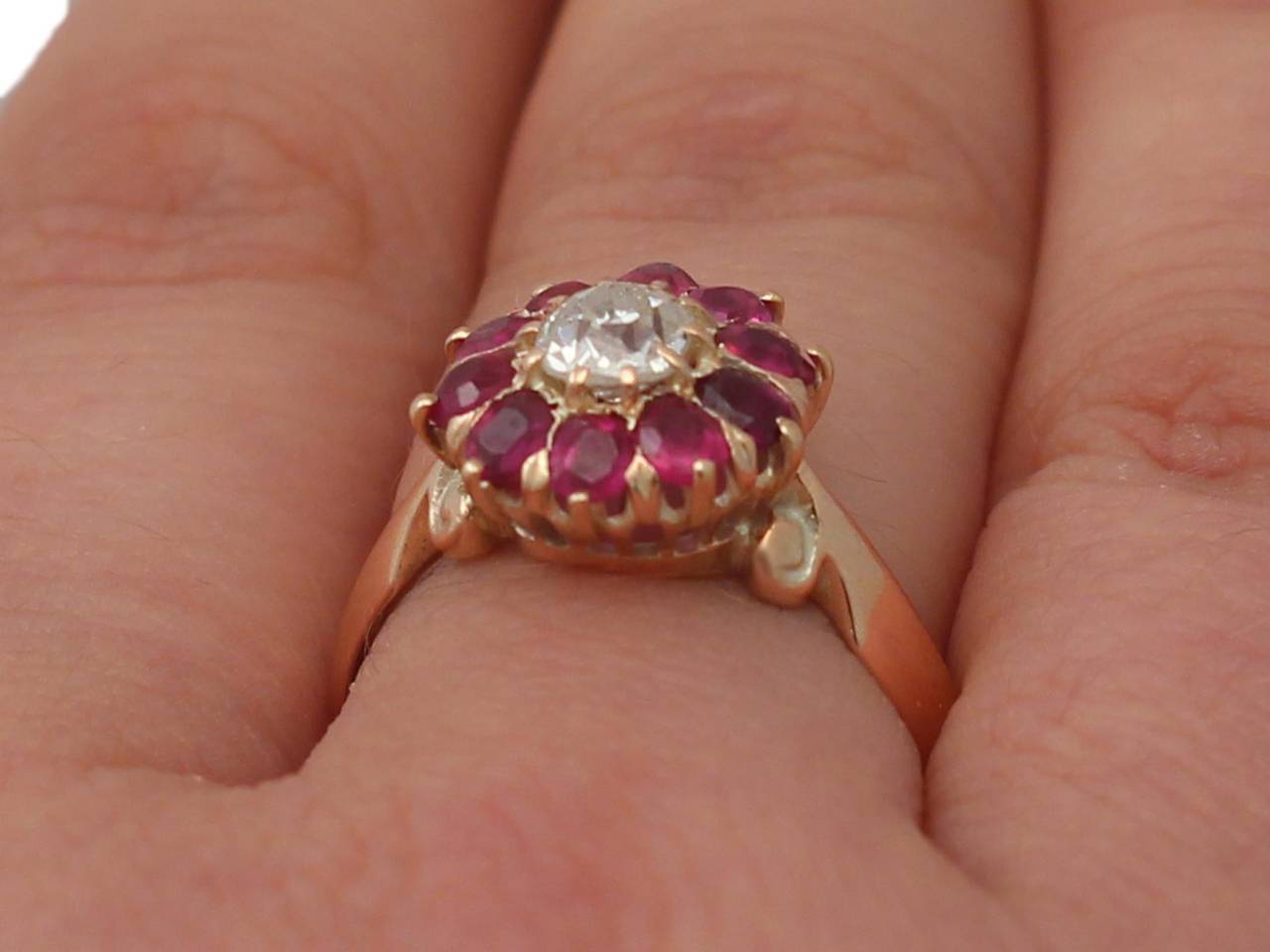 0.60Ct Ruby & 0.38Ct Diamond, 9k Rose Gold Cluster Ring - Antique Circa 1900 5