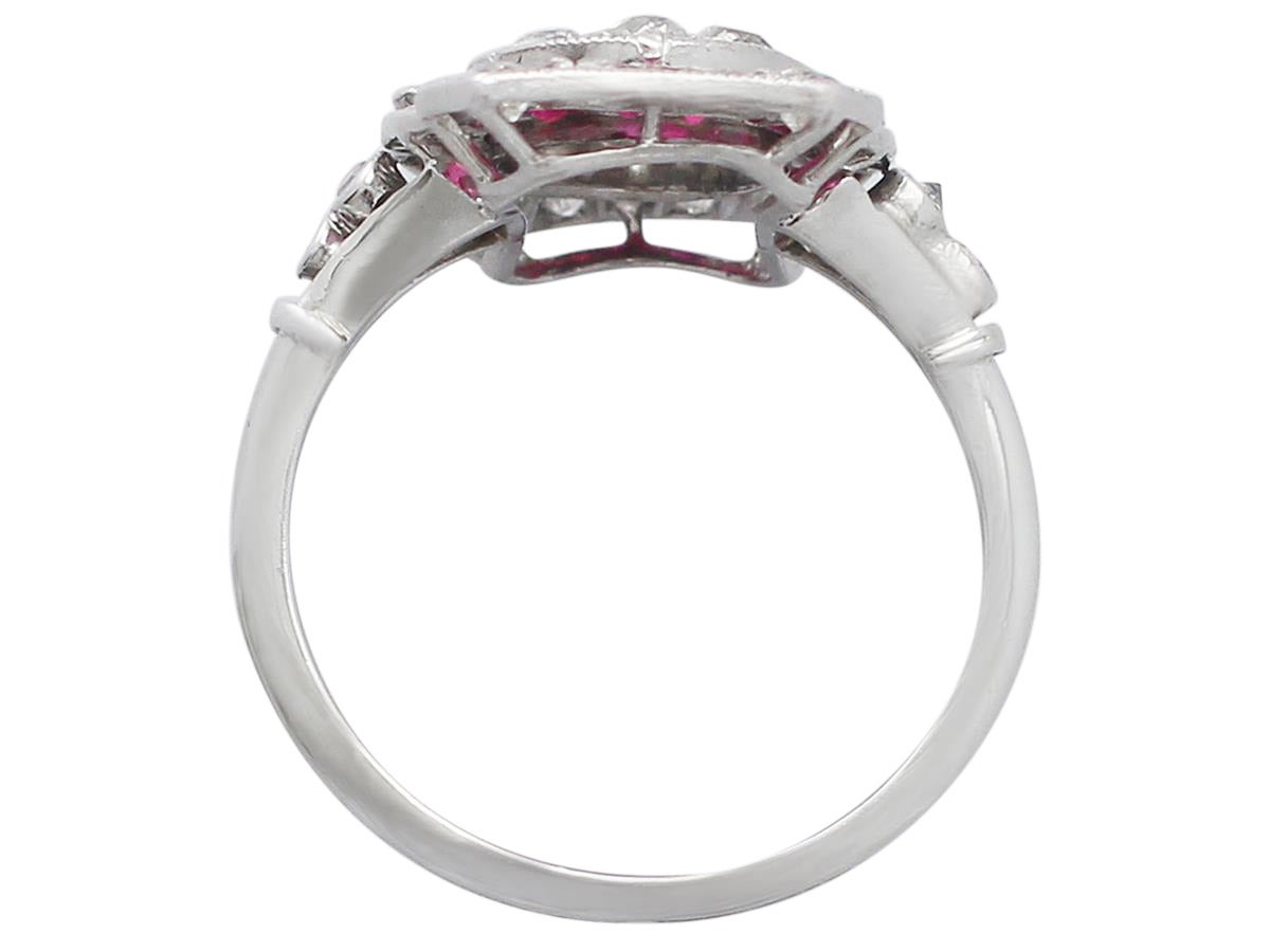 0.15Ct Ruby & 0.75Ct Diamond, 18k White Gold Ring - Art Deco - Antique French 1