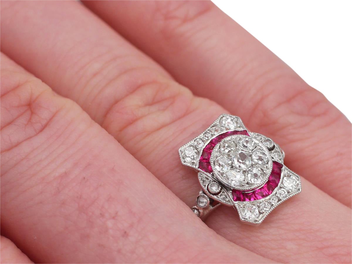 0.15Ct Ruby & 0.75Ct Diamond, 18k White Gold Ring - Art Deco - Antique French 4