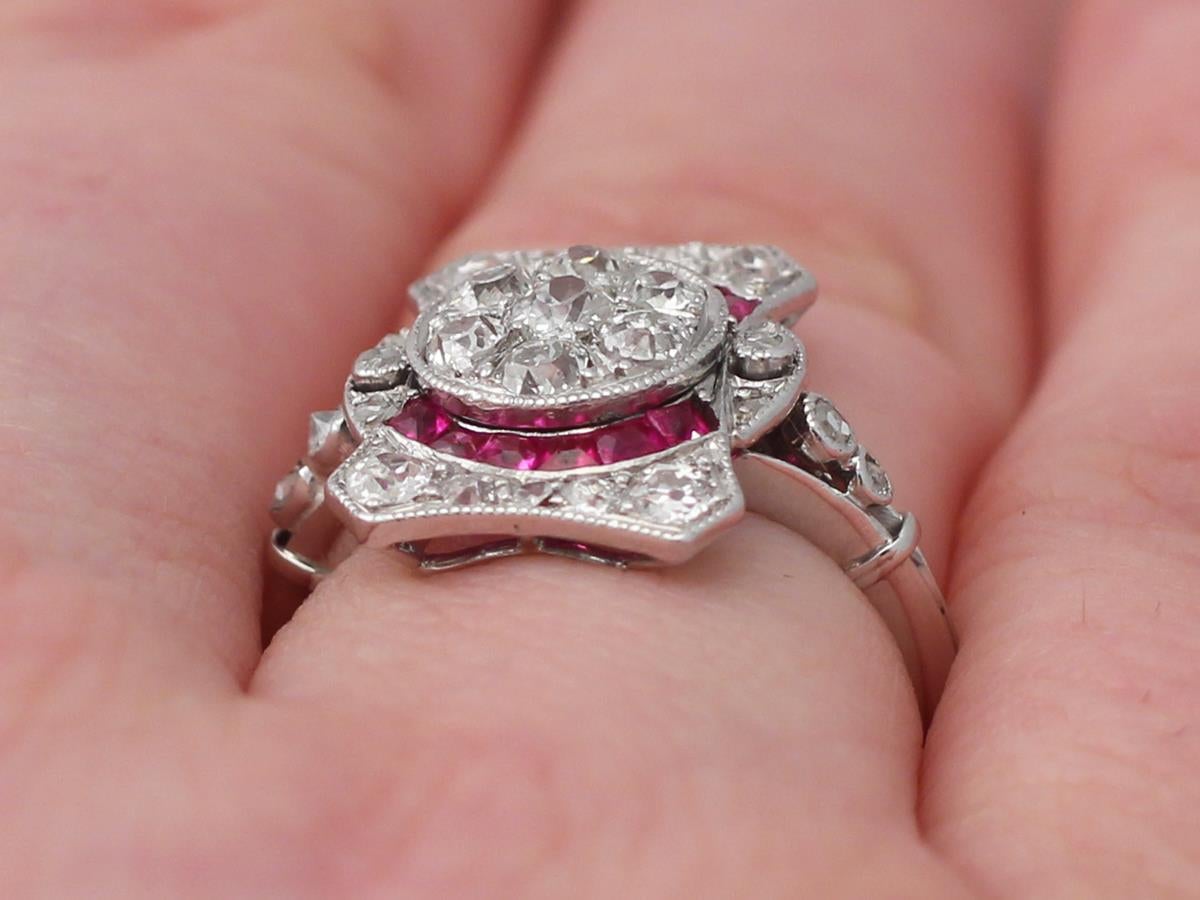 0.15Ct Ruby & 0.75Ct Diamond, 18k White Gold Ring - Art Deco - Antique French 5
