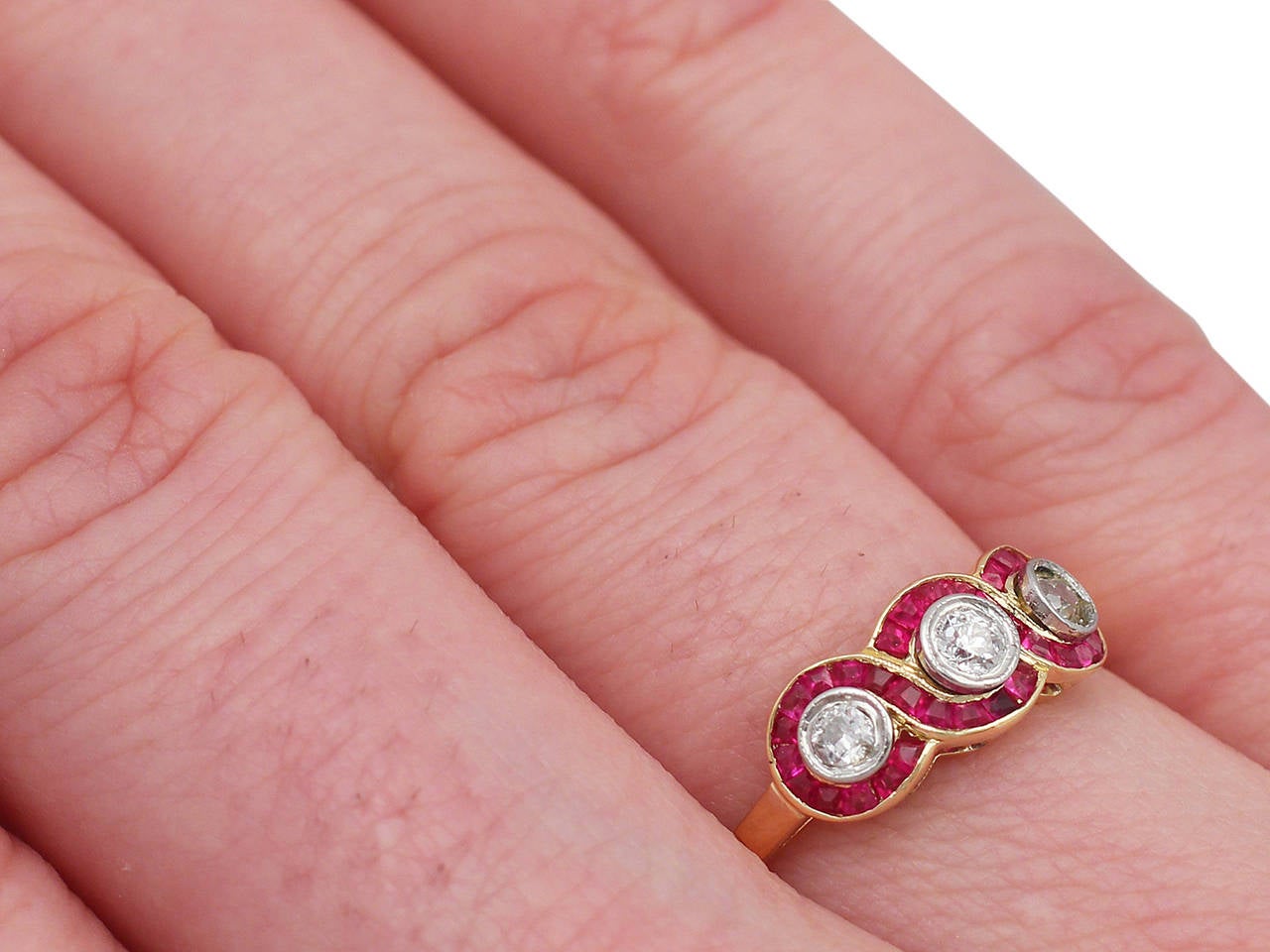 0.32Ct Diamond & 0.33Ct Ruby, 18k Yellow Gold Dress Ring - Antique French 4