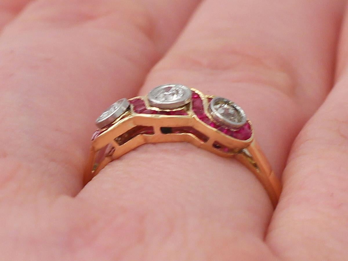 0.32Ct Diamond & 0.33Ct Ruby, 18k Yellow Gold Dress Ring - Antique French 5