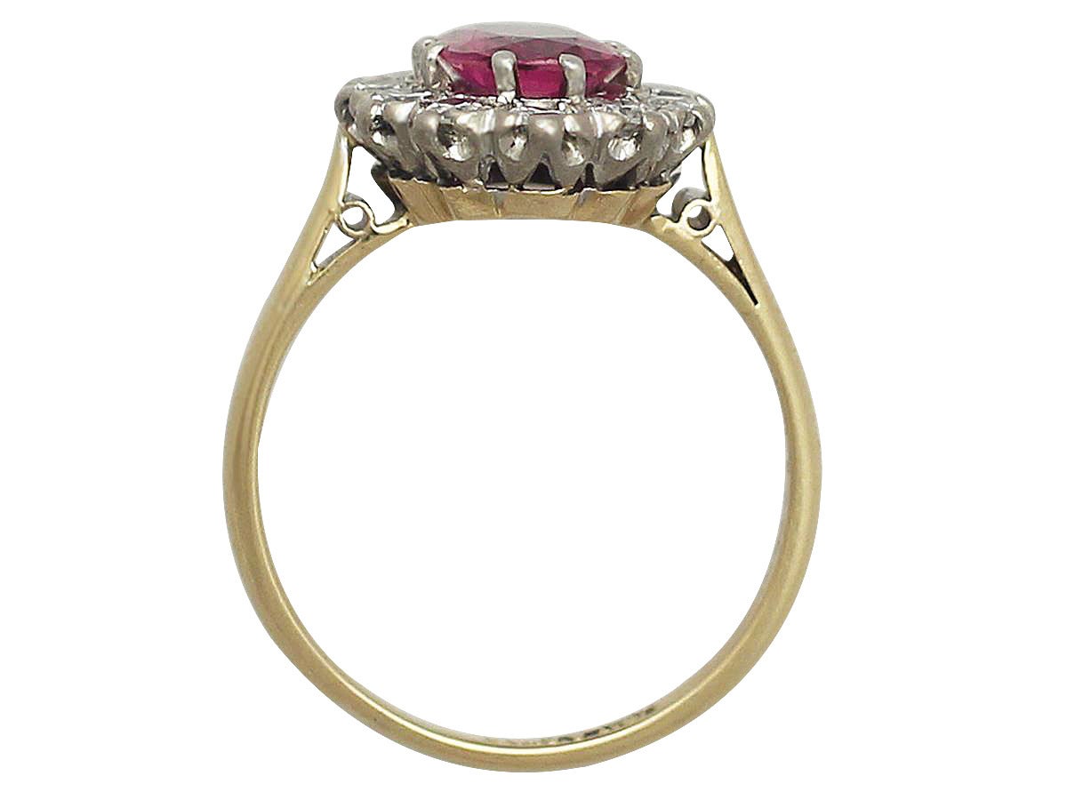 1.26Ct Ruby and 0.60Ct Diamond, 18k Yellow Gold Cluster Ring - Vintage