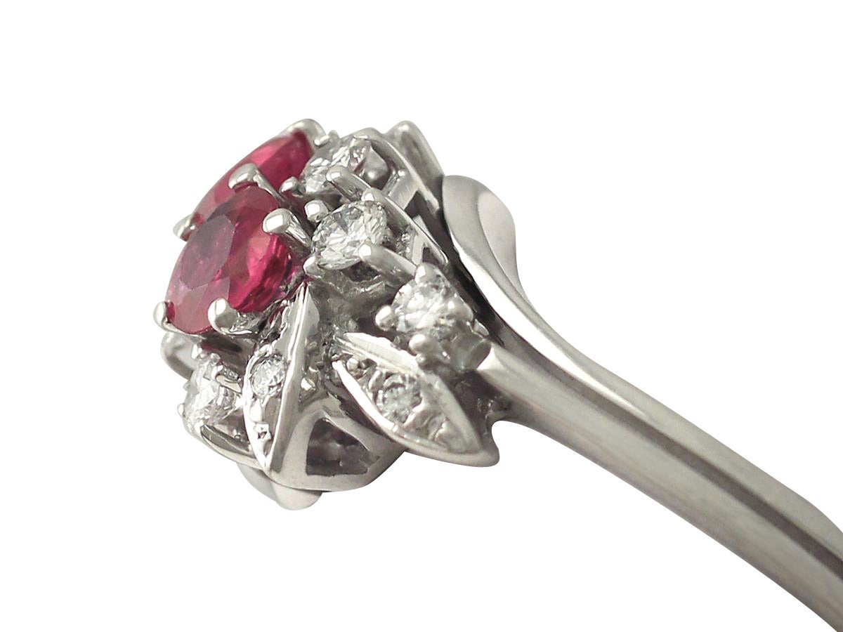 Round Cut 0.70Ct Ruby & 0.56Ct Diamond, 18k White Gold Cocktail Ring - Vintage Circa 1970