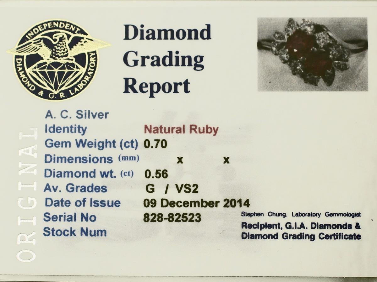 0.70Ct Ruby & 0.56Ct Diamond, 18k White Gold Cocktail Ring - Vintage Circa 1970 1