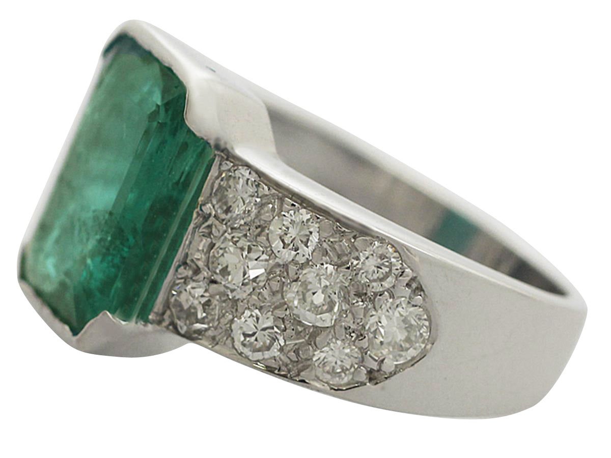 Women's or Men's 1.05Ct Emerald & 1.05Ct Diamond, 18k White Gold Dress Ring - Vintage Circa 1950