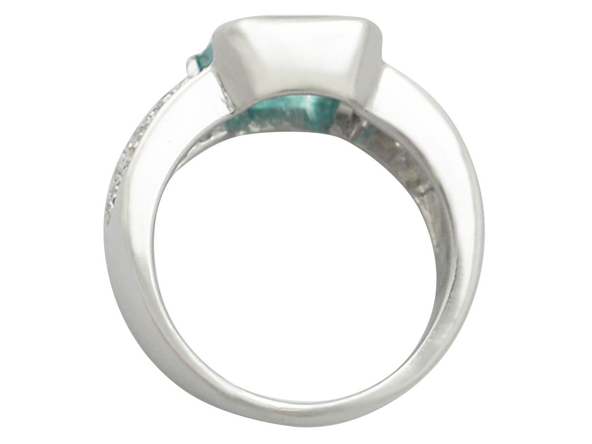 1.05Ct Emerald & 1.05Ct Diamond, 18k White Gold Dress Ring - Vintage Circa 1950 1