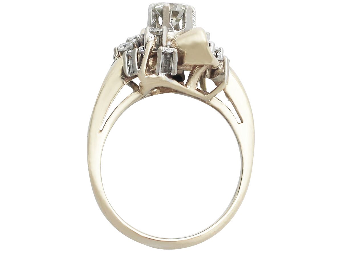 Women's 1950s 1.02 Carat Diamond and Yellow Gold Cocktail Ring