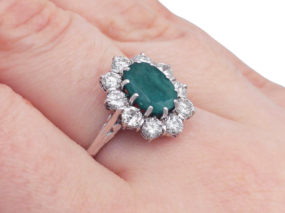 2.09 Carat Emerald and 1.32 Carat Diamond White Gold Cluster Ring 3