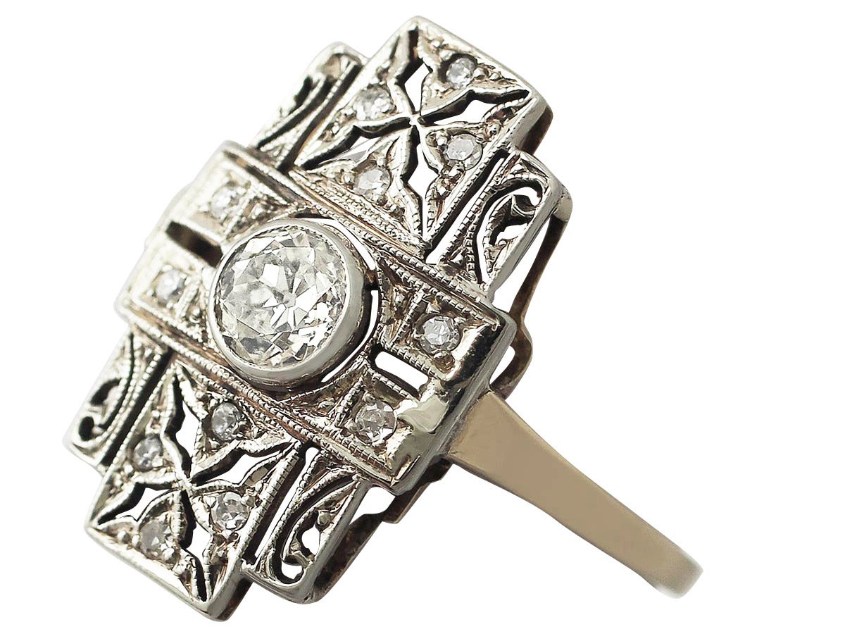 0.57Ct Diamond and 14k Yellow Gold Ring - Art Deco Style - Antique Circa 1930