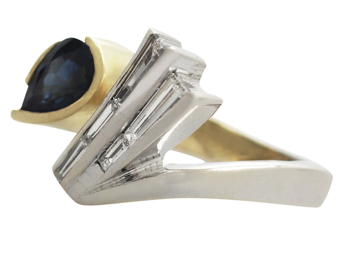 Women's 1960s 1.40 Carat Sapphire and Diamond White and Yellow Gold Cocktail Ring