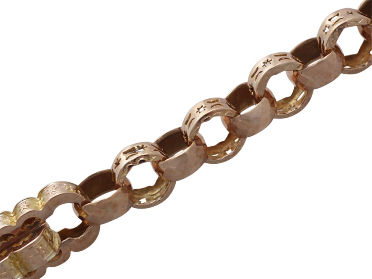 9K Yellow Gold and 9K Rose Gold Watch Chain - Antique Circa 1900 2