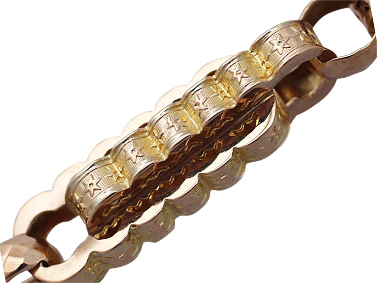 9K Yellow Gold and 9K Rose Gold Watch Chain - Antique Circa 1900 3