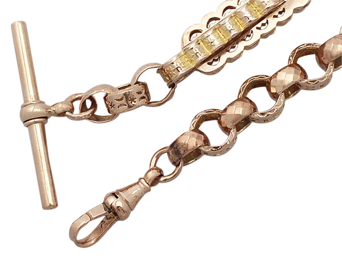 9K Yellow Gold and 9K Rose Gold Watch Chain - Antique Circa 1900 4