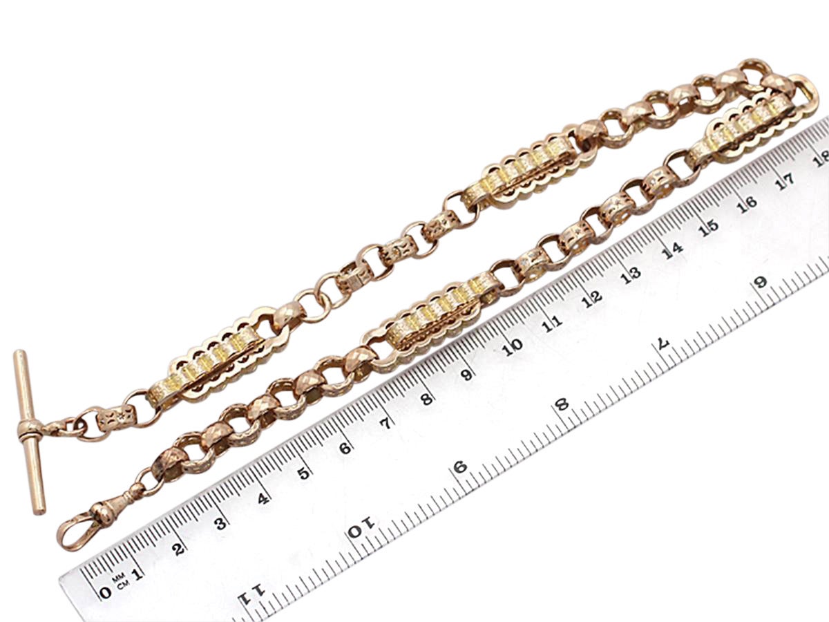 9K Yellow Gold and 9K Rose Gold Watch Chain - Antique Circa 1900 5