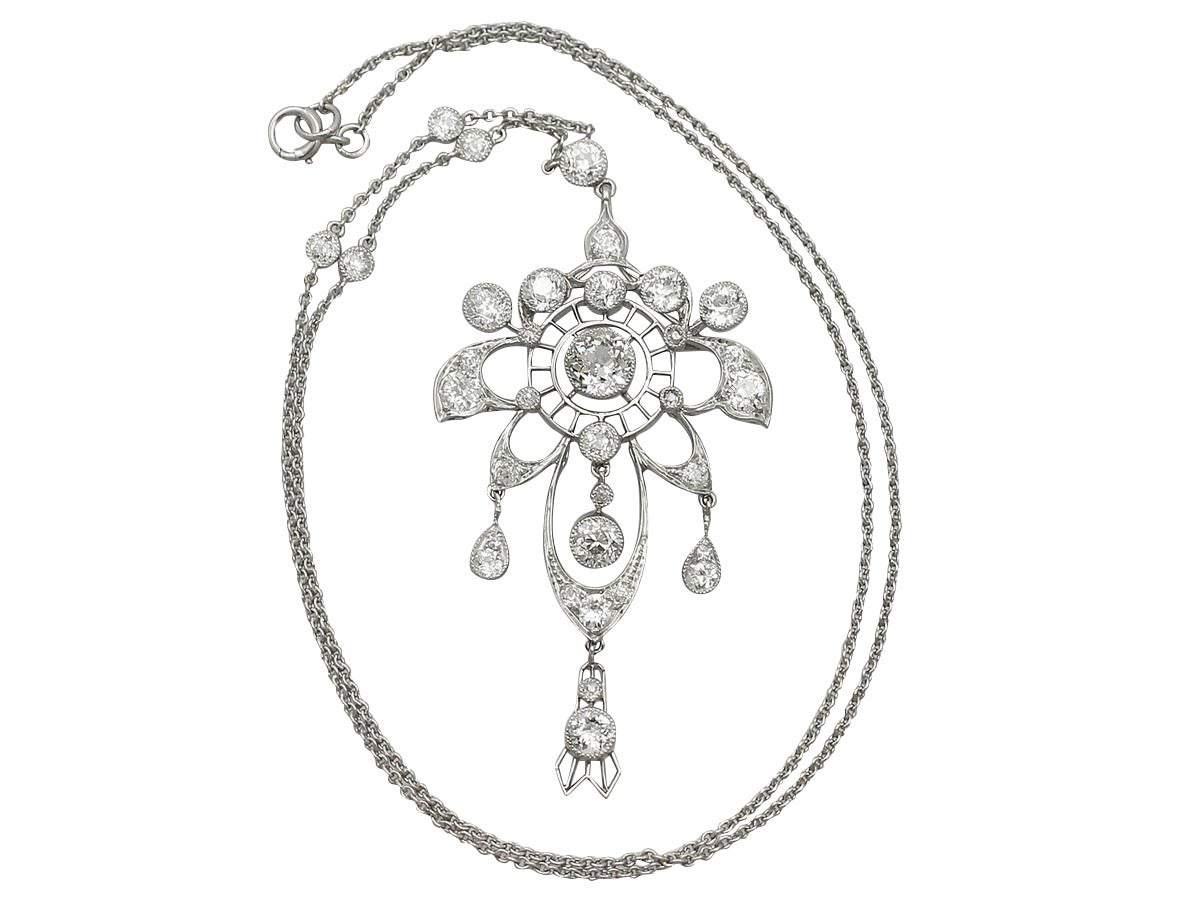 2.05 Carat Antique Diamond Platinum Pendant circa 1910