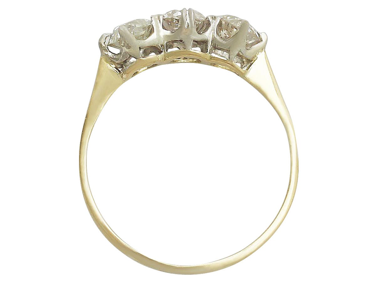 Women's 1.56Ct Diamond and 18k Yellow Gold Trilogy Ring - Antique and Vintage
