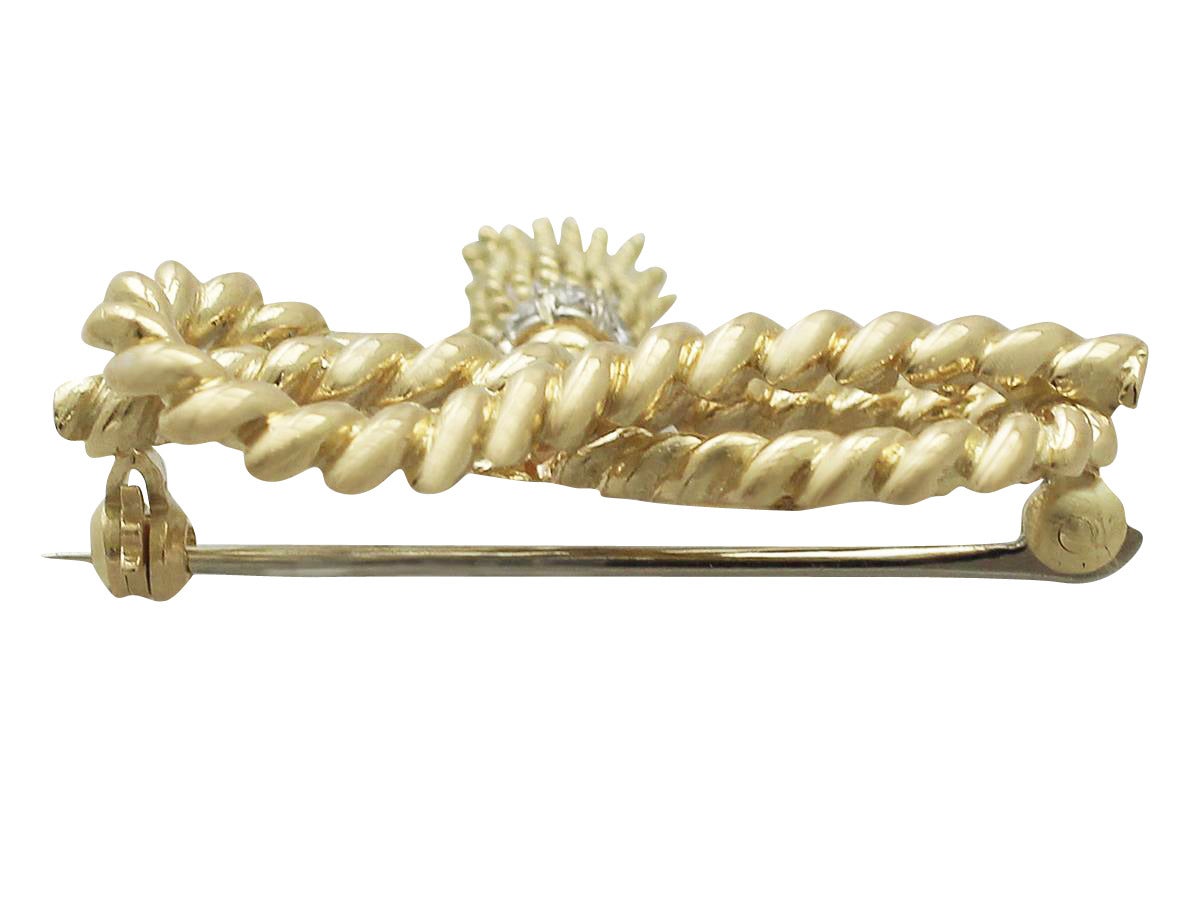 0.10Ct Diamond and 18k Yellow Gold Tiffany Rope Brooch - Vintage Circa 1950 In Excellent Condition In Jesmond, Newcastle Upon Tyne