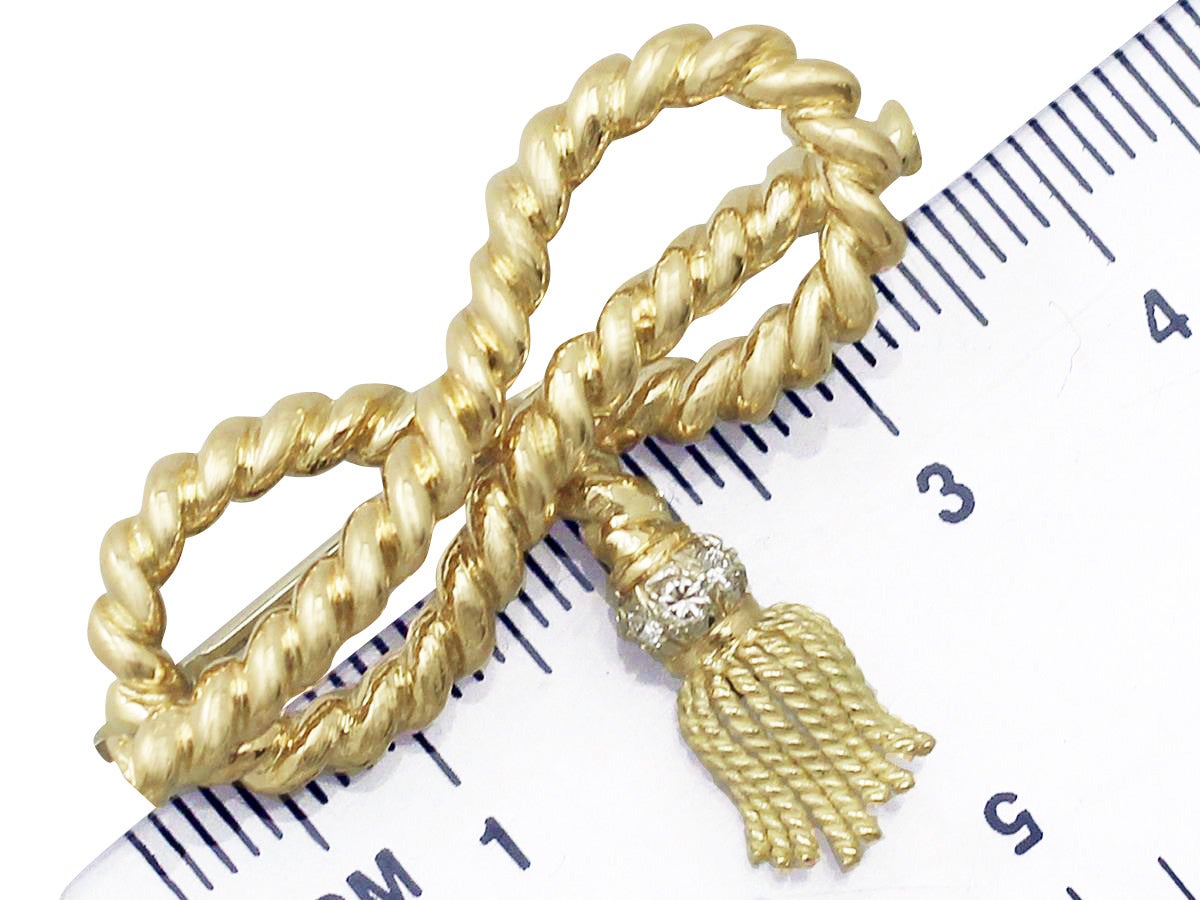 0.10Ct Diamond and 18k Yellow Gold Tiffany Rope Brooch - Vintage Circa 1950 2