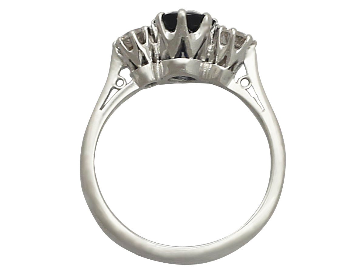 1.63Ct Sapphire & 0.57Ct Diamond 18k White Gold Trilogy Ring - Vintage Cira 1960 1