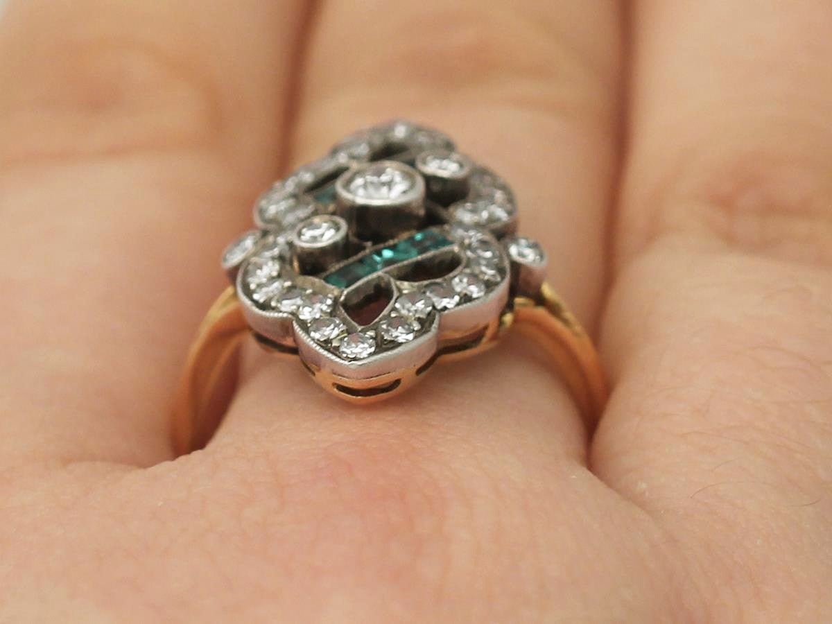 1930s Antique Emerald & Diamond Yellow Gold Cocktail Ring 5