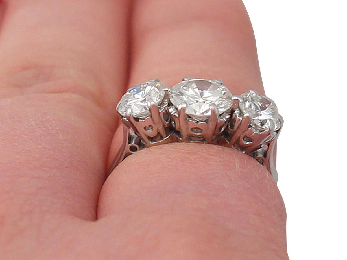 1.74Ct Diamond and Platinum Three Stone Ring - Vintage Circa 1960 4