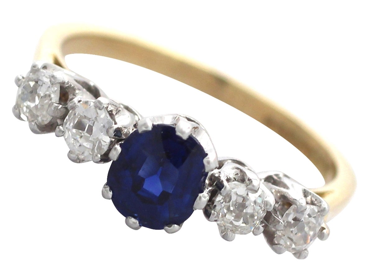Women's 1.19Ct Sapphire & 0.84Ct Diamond, 18k Yellow Gold Ring - Antique & Contemporary