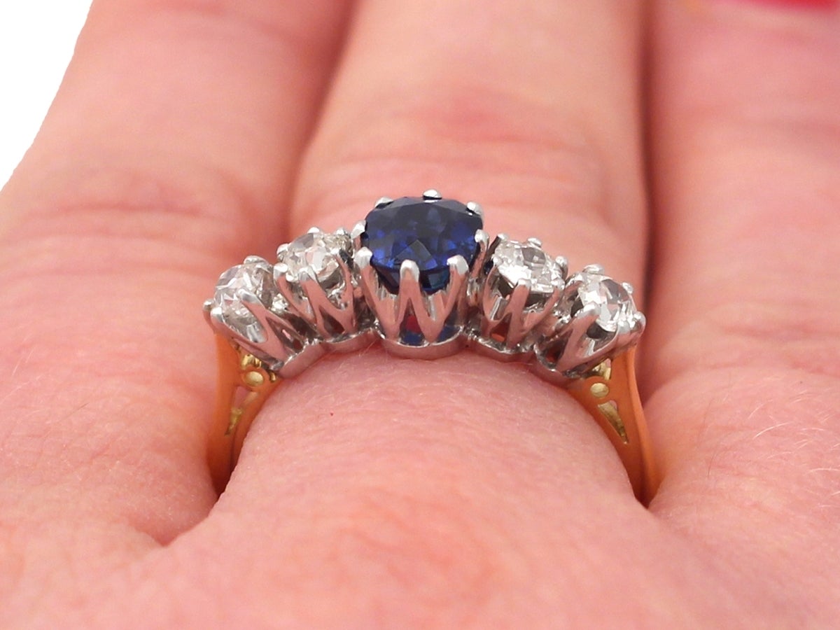 1.19Ct Sapphire & 0.84Ct Diamond, 18k Yellow Gold Ring - Antique & Contemporary 6