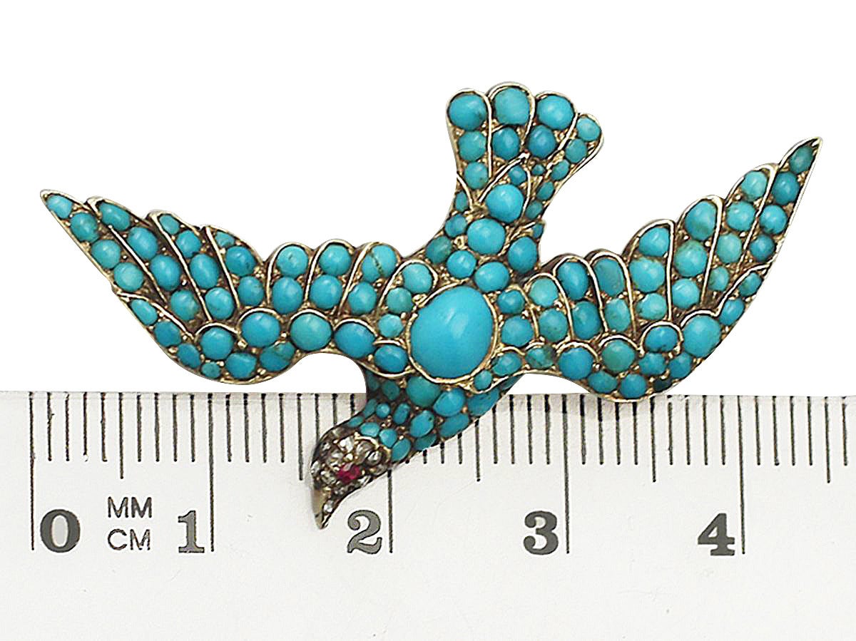 Women's Antique Turquoise Diamond Gold Dove Brooch 