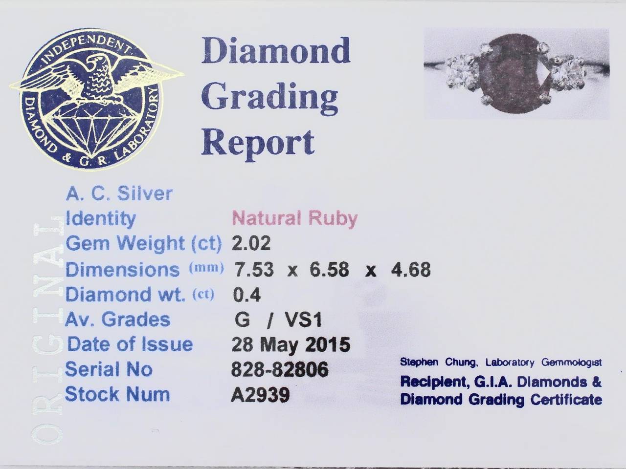 2.02Ct Ruby & 0.40Ct Diamond, 18k White Gold Trilogy Ring - Vintage Circa 1980 2