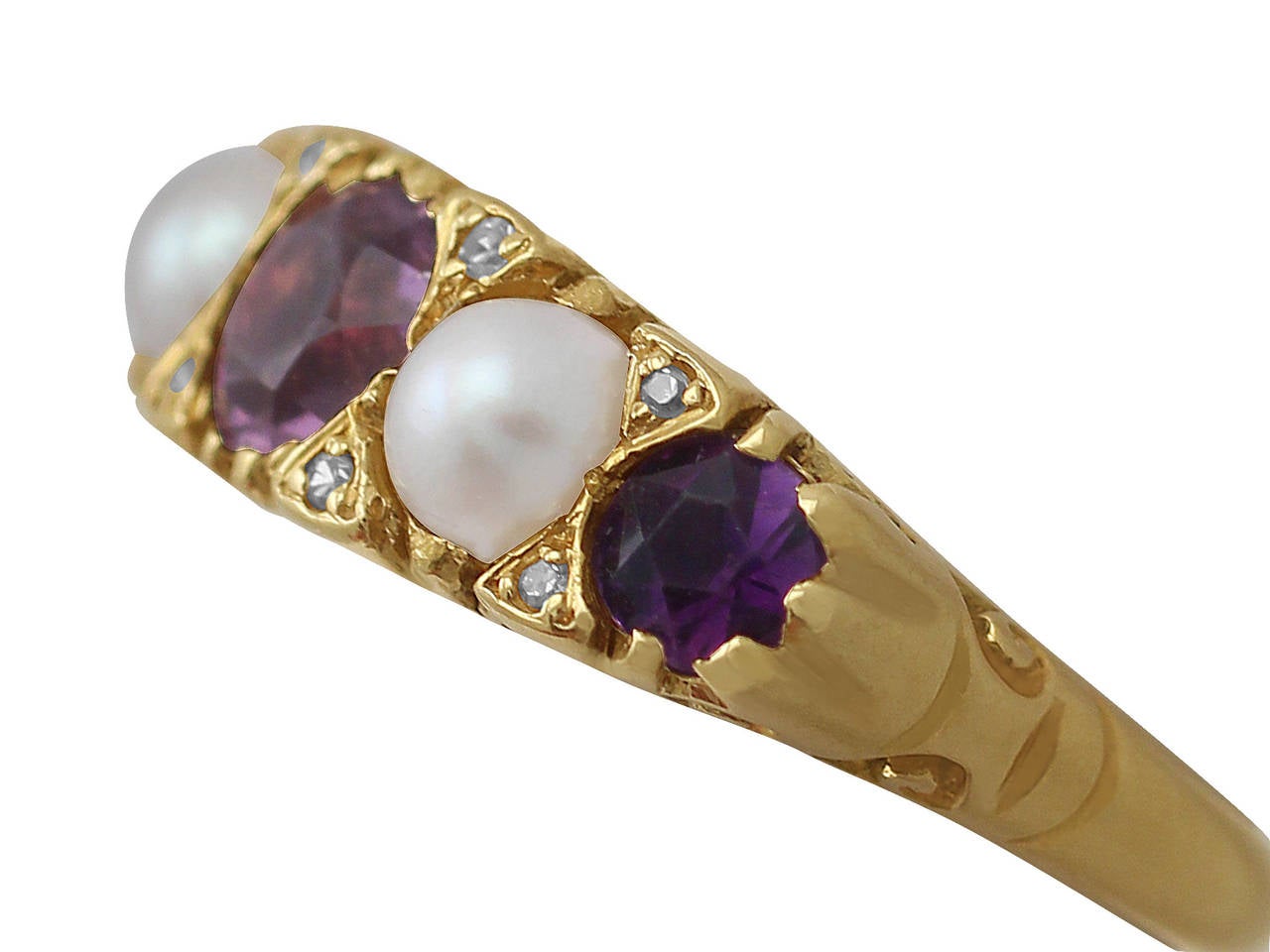 Round Cut 1950s Amethyst Pearl & Diamond Yellow Gold Cocktail Ring