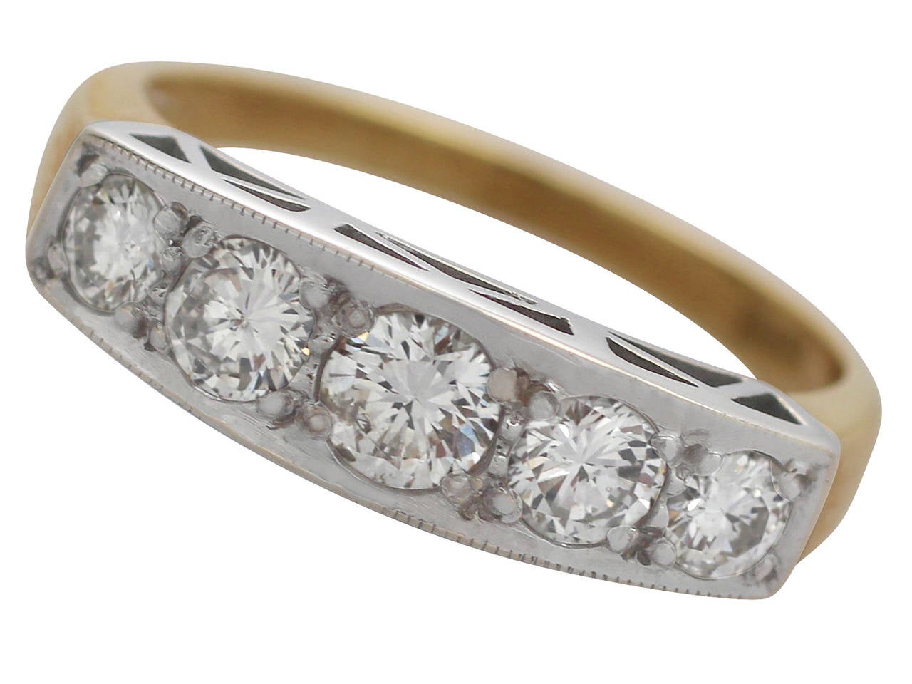 0.80Ct Diamond & 18k Yellow Gold Half Eternity Ring - Vintage Circa 1970 In Excellent Condition In Jesmond, Newcastle Upon Tyne