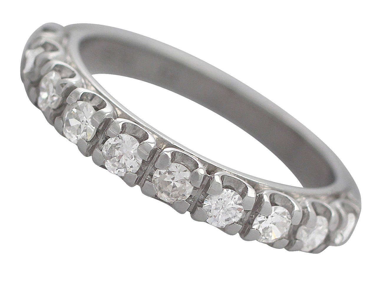 0.35Ct Diamond 18k White Gold Half Eternity Ring - Vintage French Circa 1980 In Excellent Condition In Jesmond, Newcastle Upon Tyne