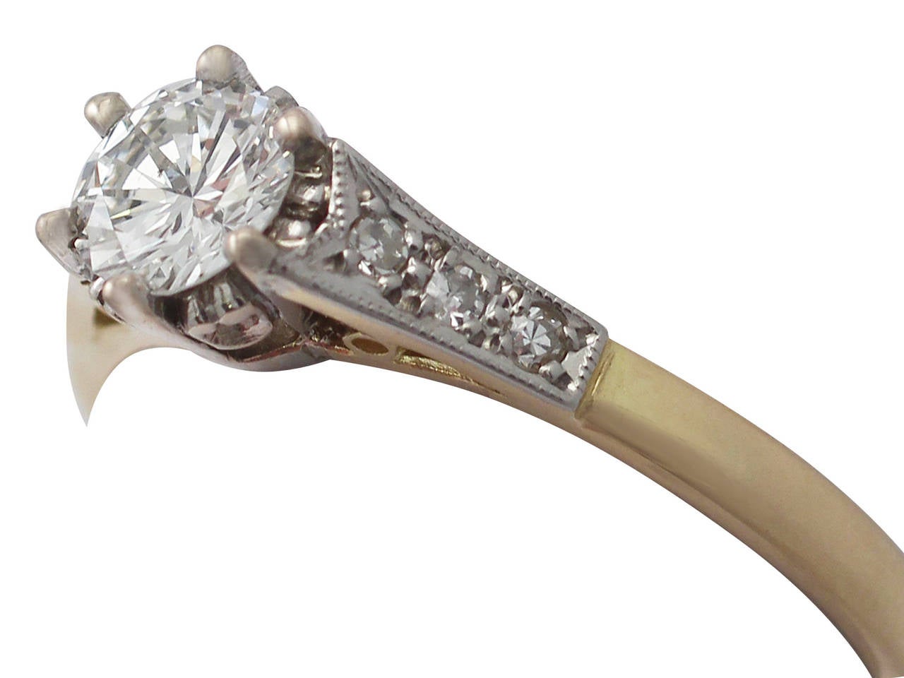 Round Cut 0.62Ct Diamond and 18k Yellow Gold Solitaire Ring - Vintage Circa 1960 