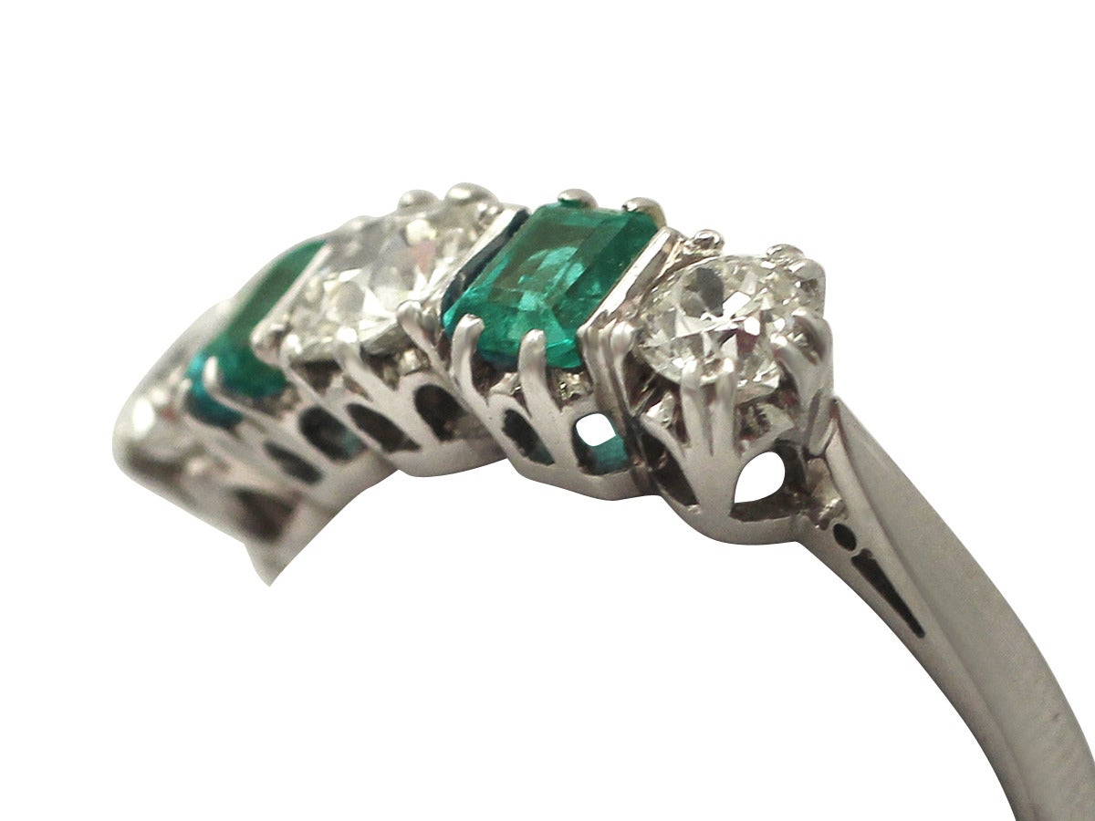 1.18 Carat Diamond and 0.72 Carat Emerald, 18k White Gold Five Stone Ring In Excellent Condition In Jesmond, Newcastle Upon Tyne
